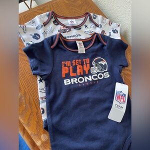 NFL Team Apparel: Two Denver Broncos Football Onesies 6-12 months New with tags